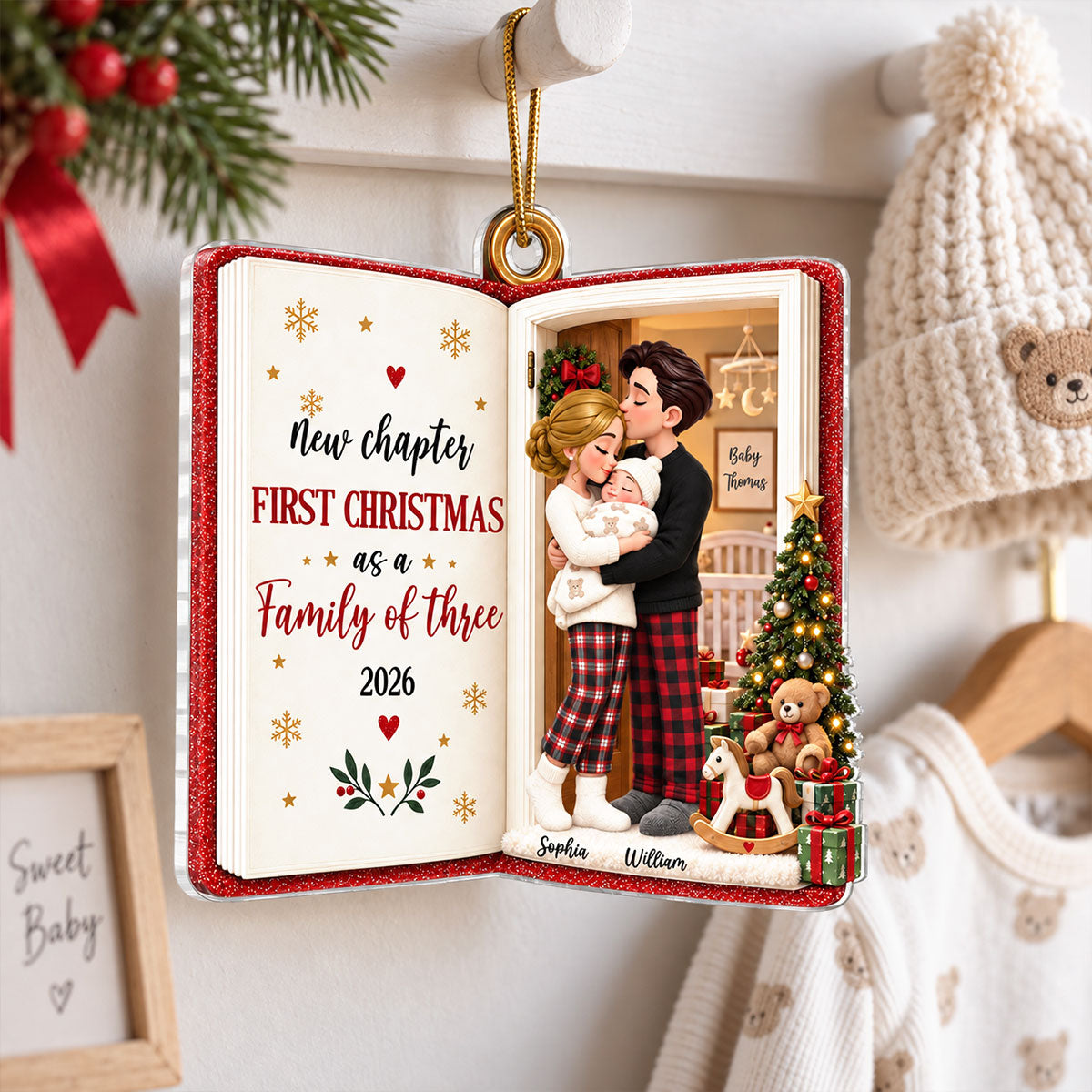 New Chapter First Christmas As Family Of Three 2D Flat - Personalized Acrylic Ornament - Christmas Tree Keepsake For New Parents