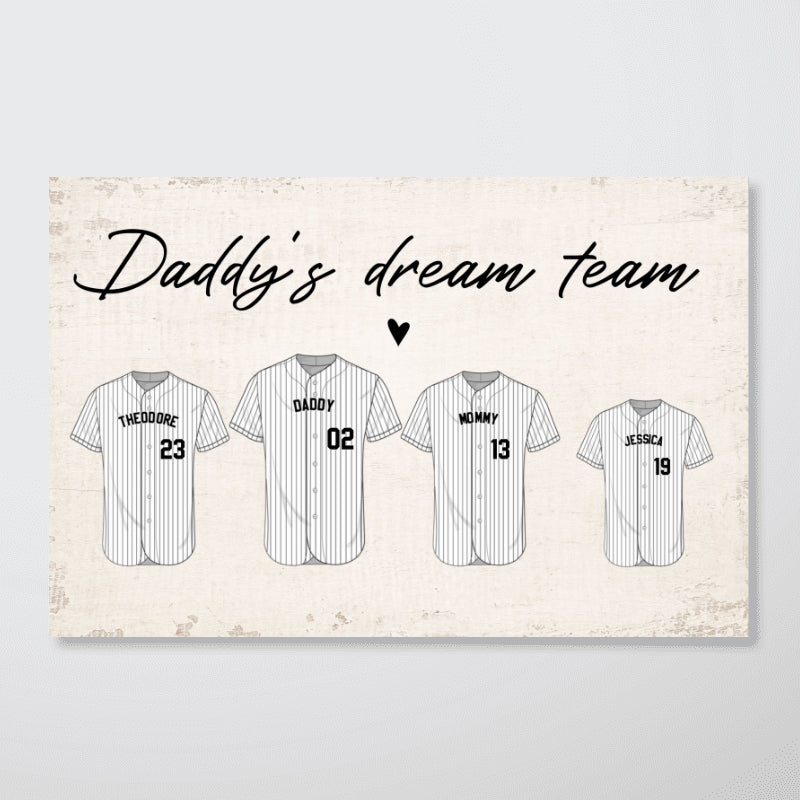Baseball Daddy‘s Dream Team Personalized Poster, Gift For Dad, Grandpa