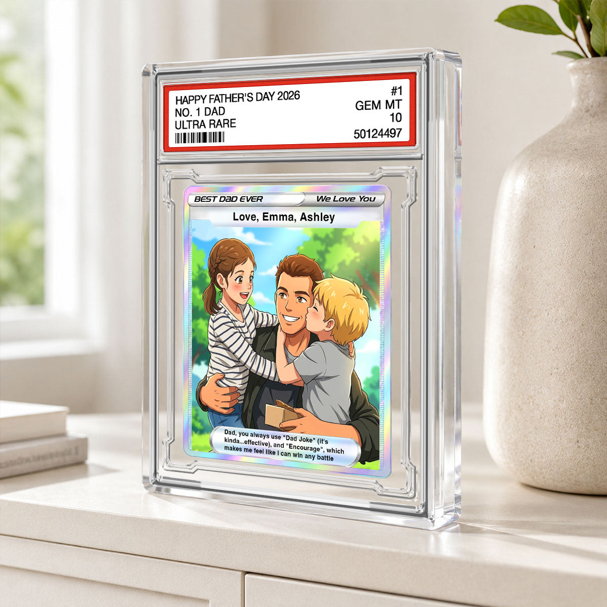 Best Dad Ever Trading Card Cartoon Style - Personalized Acrylic Block Plaque - Father's Day Gift For Dad, Husband