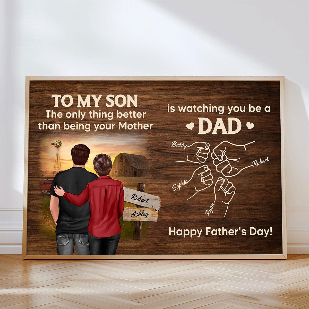 From Mom Dad To Son Watching You Be A Dad Farmhouse Fist Bump Personalized Poster, Gift For Son