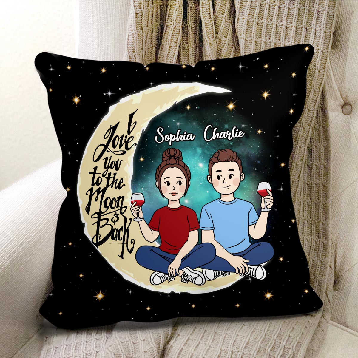 Cartoon Couple On Moon Personalized Pillow