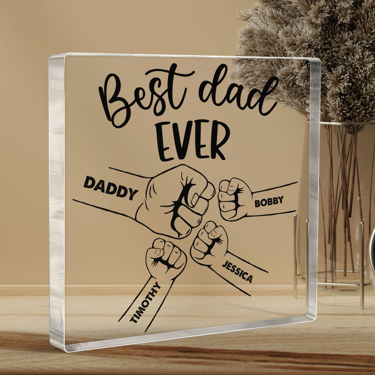 Grandpa Daddy‘s Team Best Dad Ever Fist Bump Personalized Square Acrylic Plaque