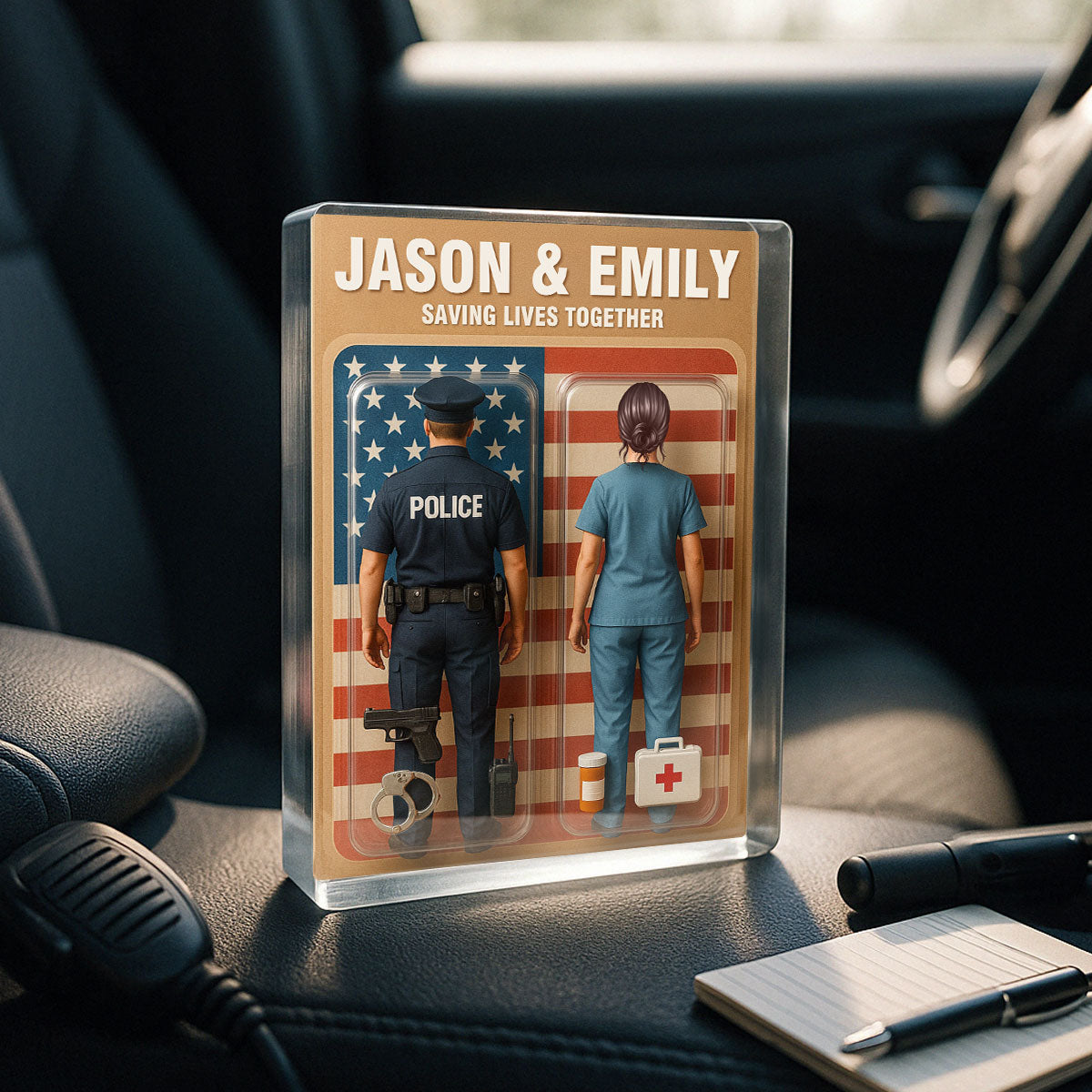 You & Me We Got This Police & Nurse Couple Realistic Figures Style Personalized Acrylic Block Plaque
