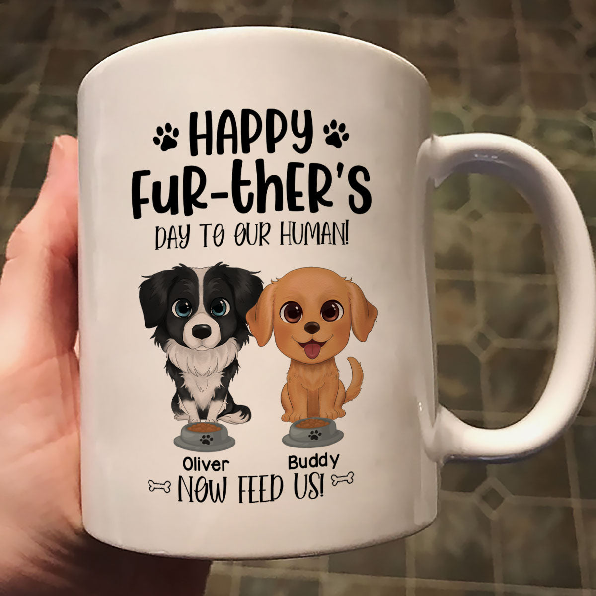 Watercolor Cute Dogs Happy Fur-ther‘s Day To My Human Gift For Dog Dad Personalized Mug