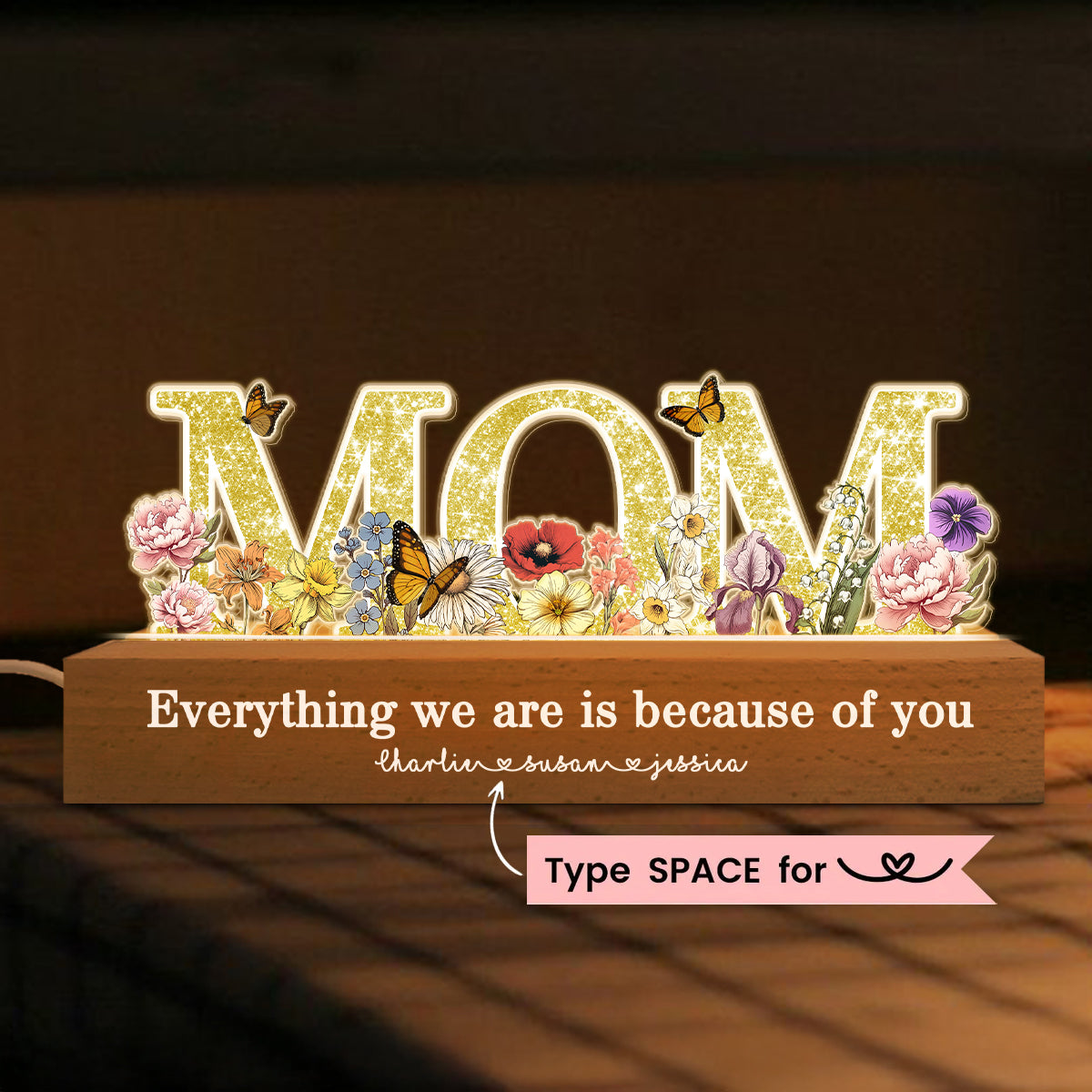 Floral Custom Shaped Personalized Birth Month Flower Acrylic LED Night Light, Heartfelt 2025 Gift For Mom, For Grandma