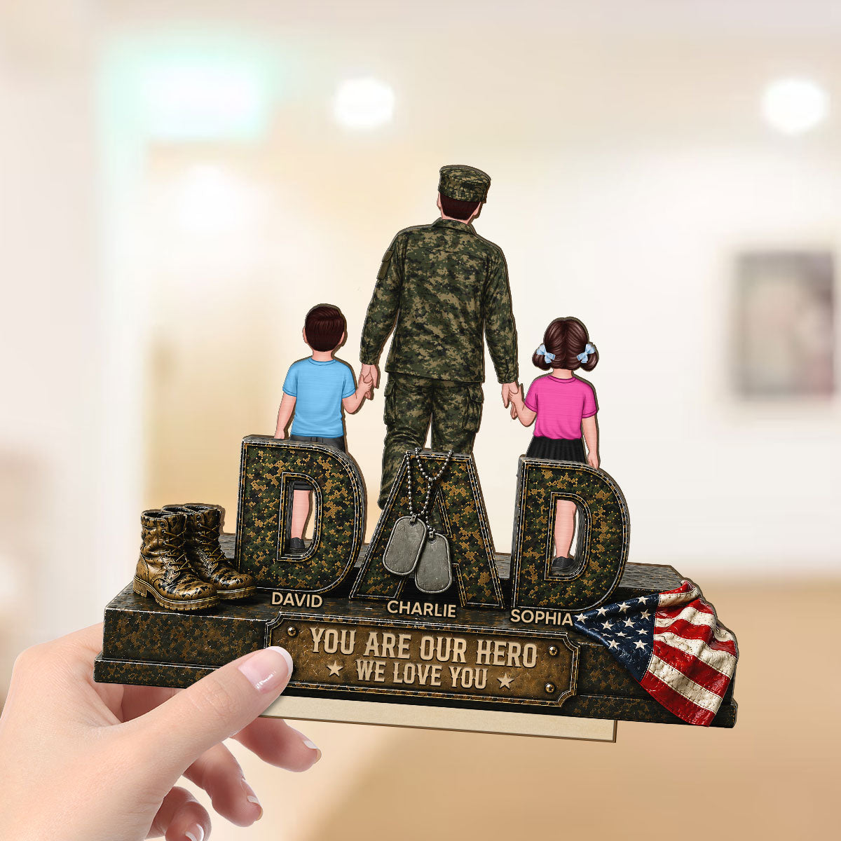 Army Dad You Are Our Hero - Personalized 2-Layered Wooden Plaque - Father's Day Gift For Dad, Husband