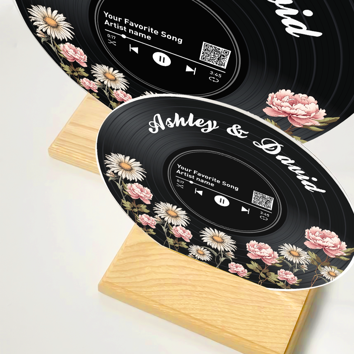 Couple Birth Month Flower Custom Vinyl Record Acrylic Song Plaque, Scannable QR Code, Personalized Valentine's Day, Birthday, Anniversary Gift for her and for him