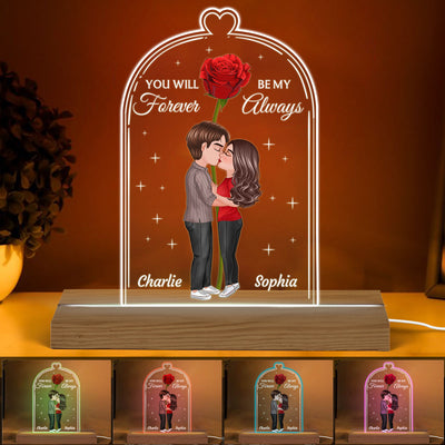 Doll Couple Kissing Rose Personalized Jar Shaped Acrylic Plaque With LED Night Light