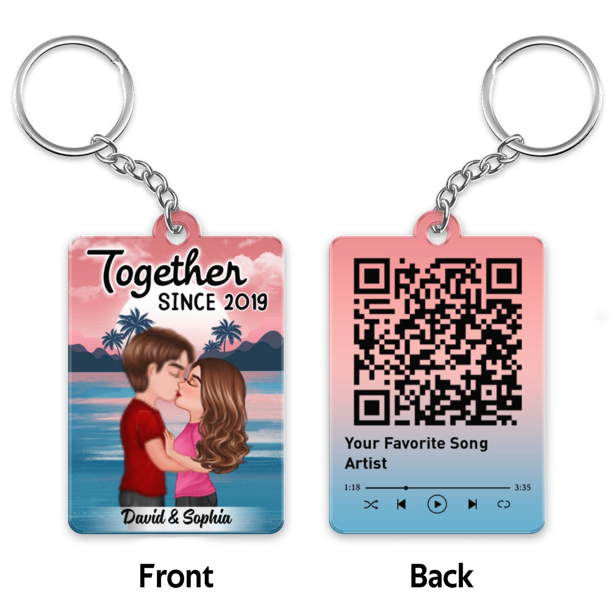 Doll Couple Kissing Rose Sunset Favorite Song QR Code Personalized Acrylic Keychain