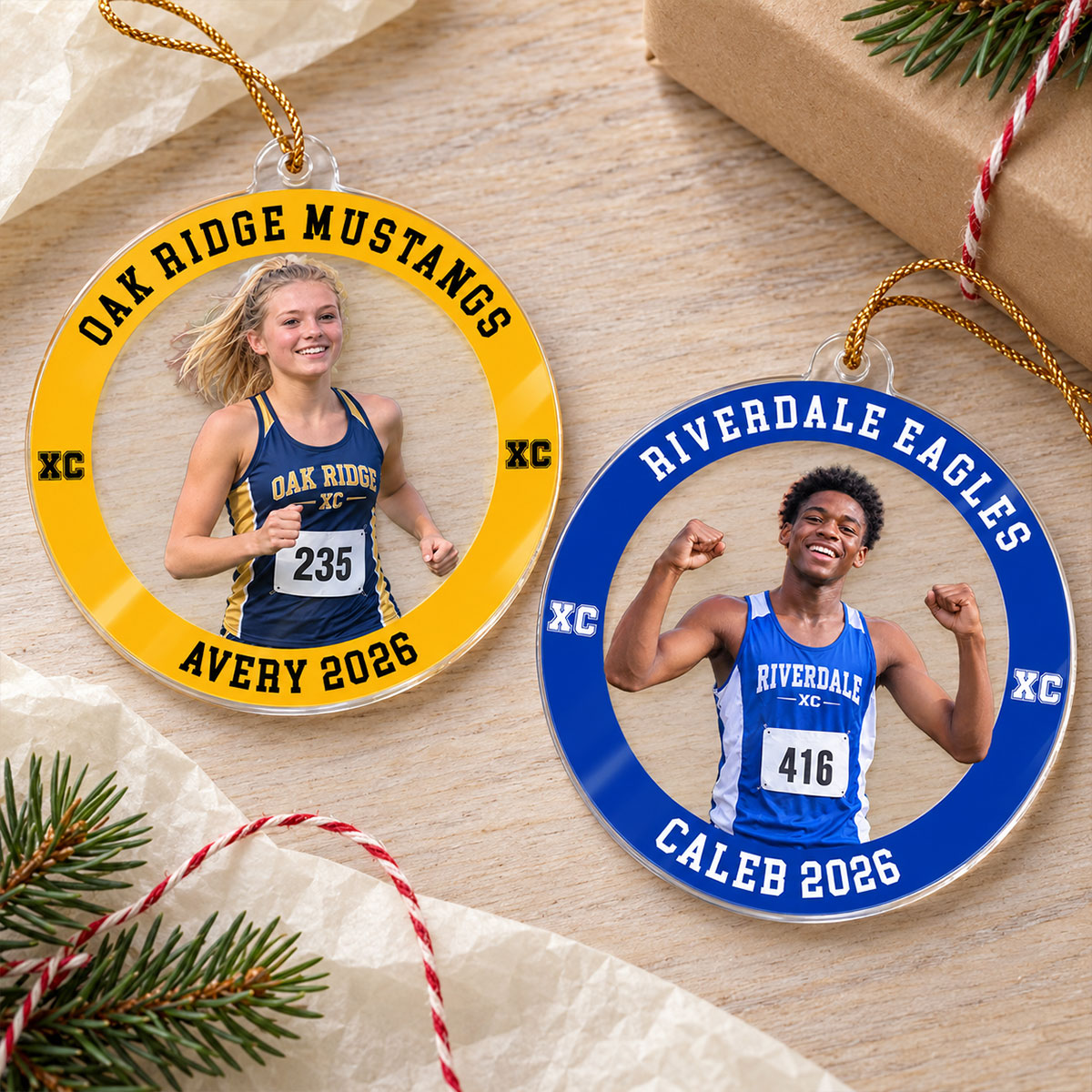 Custom Photo Cross Country - Personalized Acrylic Ornament - Cross Country Keepsake, Christmas Gift for Daughter, Son, Grandkids