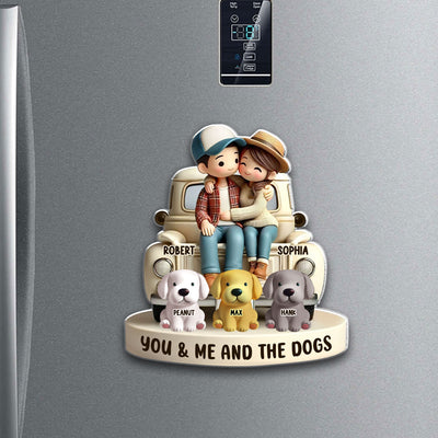 3D Effect Couple On Truck You Me And The Dog Cats Personalized Fridge Magnet, Heartfelt Gift For Couple, For Dog Lovers, Cat Lovers, Pet Lovers