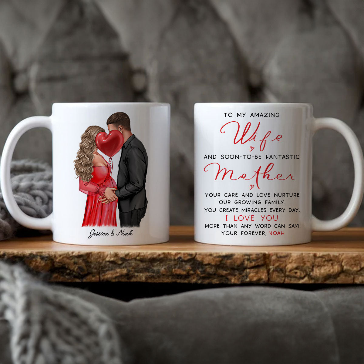Personalized  Pregnant Wife Mug, Kissing Couple, Expecting From Husband Gift, Mom To Be Vday Gift, Romantic Pregnancy Gift