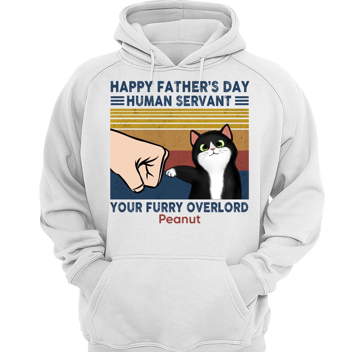 Happy Father‘s Day Human Servant Fluffy Cat Retro Personalized Shirt