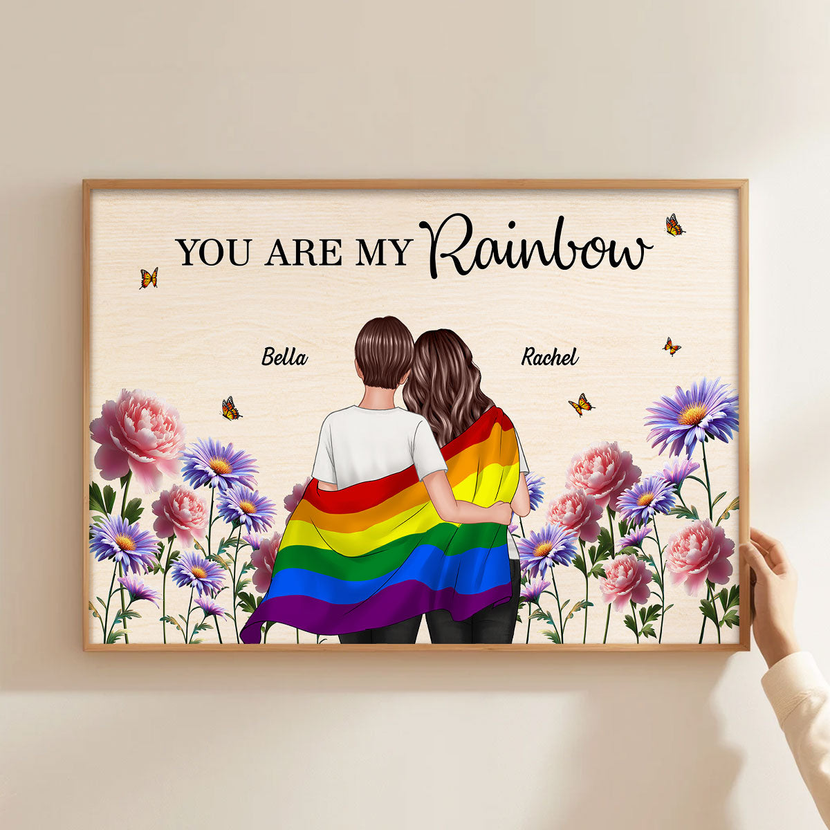 LGBTQ Couple Flag Birth Month Flower Personalized Poster, Pride Month Gift