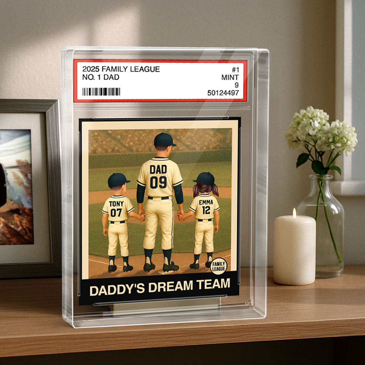 Baseball No. 1 Dad Grandpa Man & Kids Trading Card Style - Personalized Acrylic Block Plaque