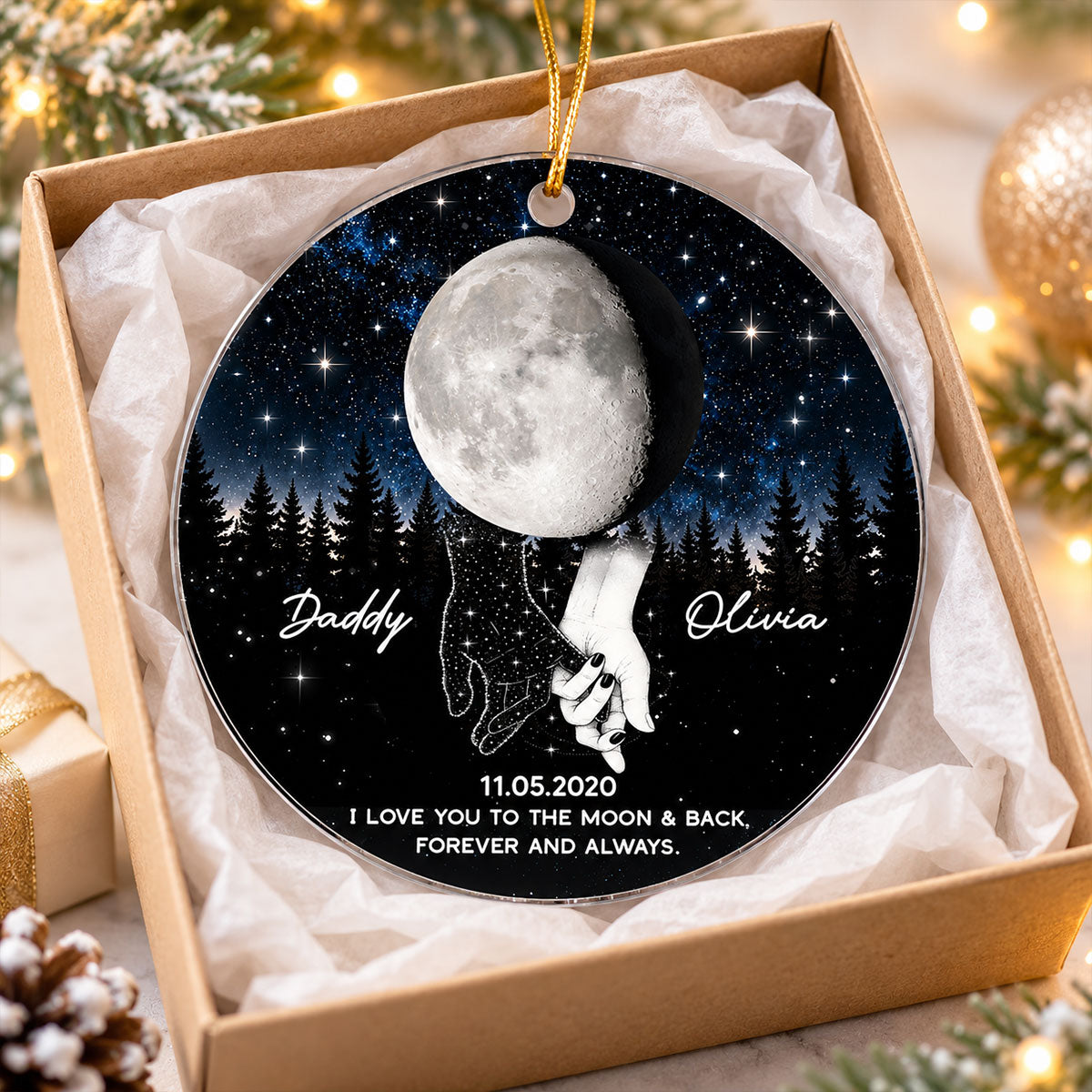 To The Moon And Back Holding Hands - Personalized Acrylic Ornament - Christmas Gift Memorial Sympathy Gift For Family