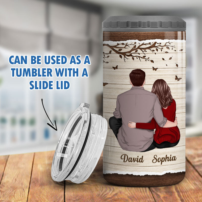 Half Texture Couple Sitting Back View Personalized 4 In 1 Can Cooler