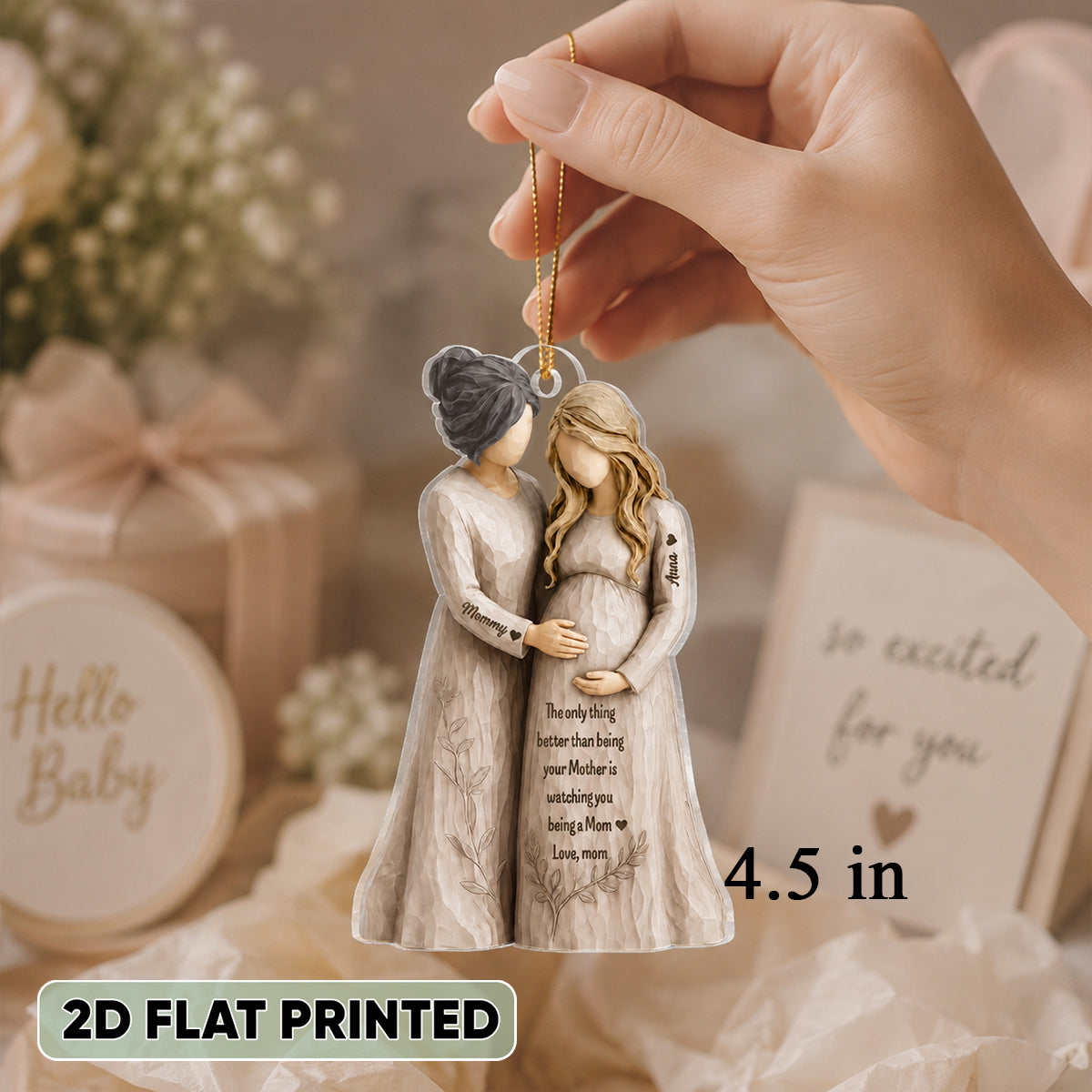 Pregnancy Announcement Mom To Mom - Personalized Acrylic Ornament - New Mom Gift, Gift For Daughter