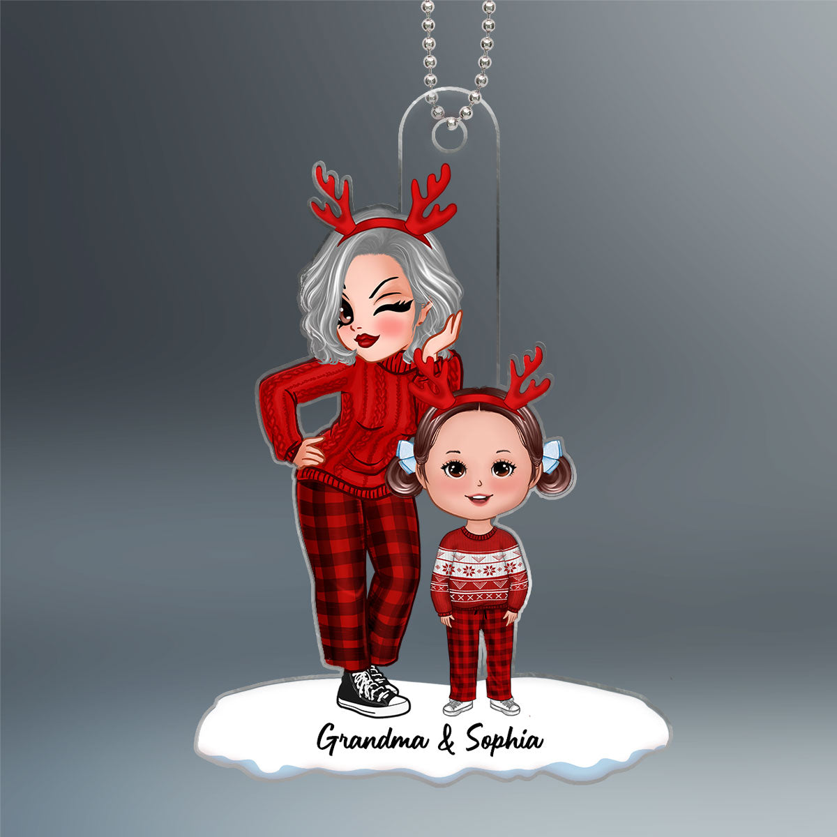 Christmas Pretty Grandma & Grandkid Gift For Granddaughter Grandson Personalized Acrylic Ornament