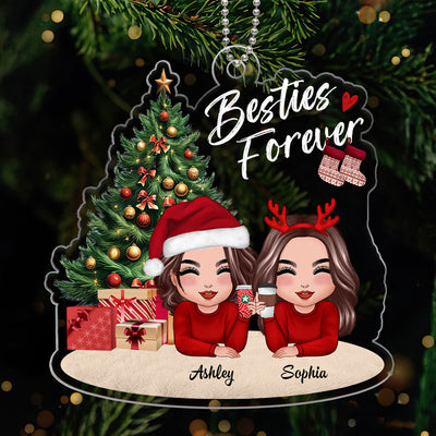 Doll Besties Sisters Laying Down Christmas Tree Personalized Acrylic Ornament