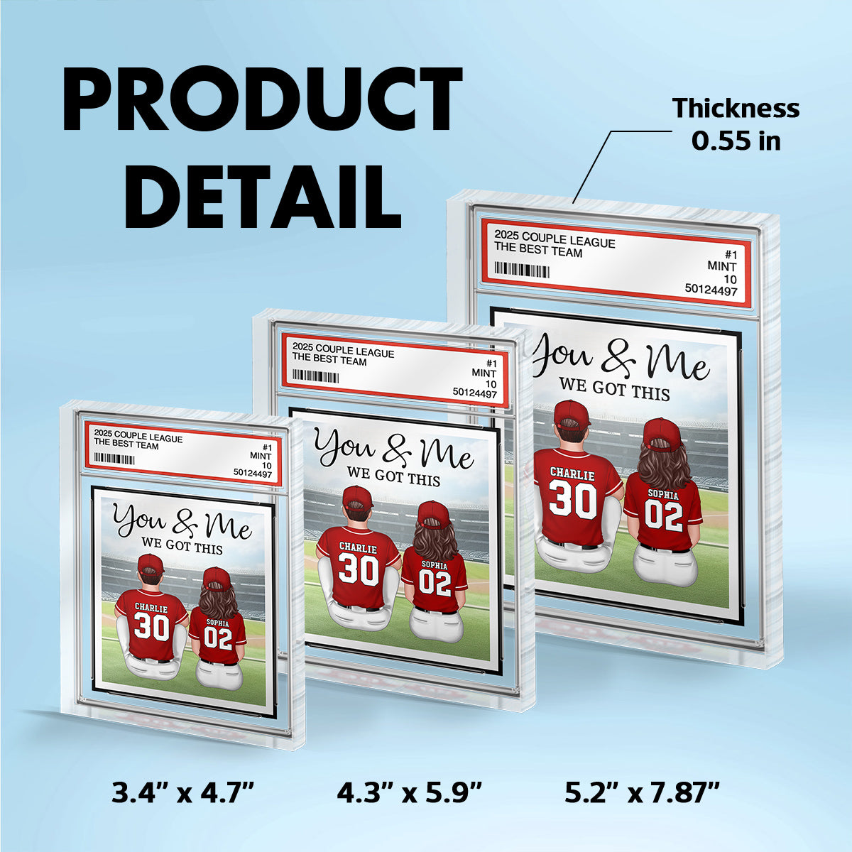Baseball Couple Sitting Back View Trading Card Style Personalized Acrylic Block Plaque, Gift For Him, Gift For Her
