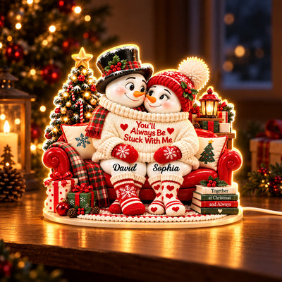 You'll Always be Stuck with Me Snowman Couple - Personalized Light Box - Heartfelt Christmas Gift for Her, for Him