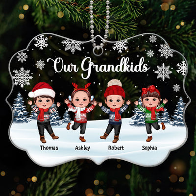 Our Grandkids Happy Doll Kids In Snow Christmas Gift For Grandma Grandpa Personalized Acrylic Ornament
