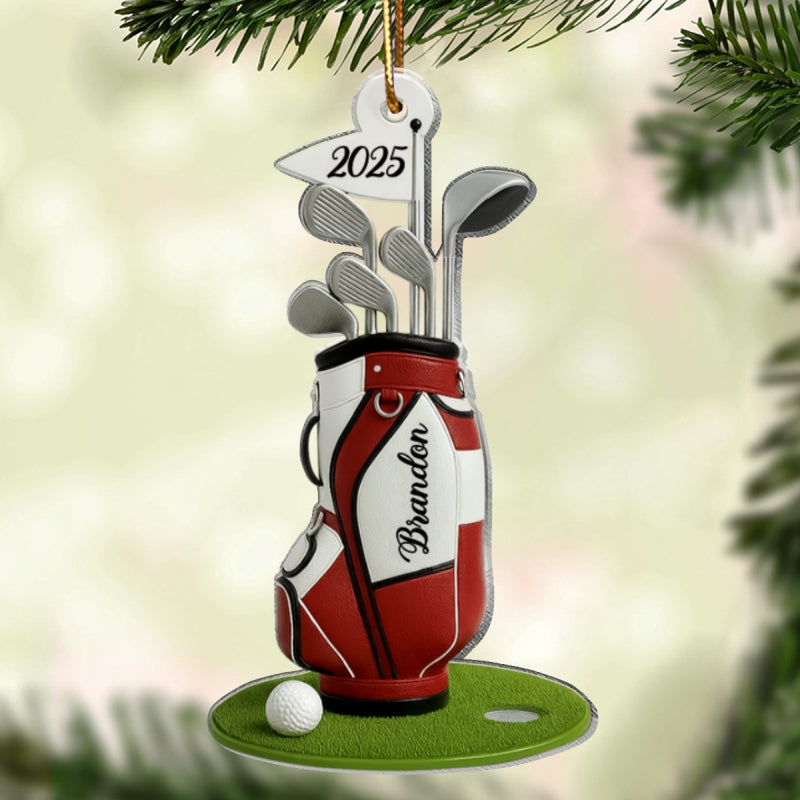 Custom Golf Bag Christmas Acrylic Ornament – Personalized Christmas Gift for Golf Lovers