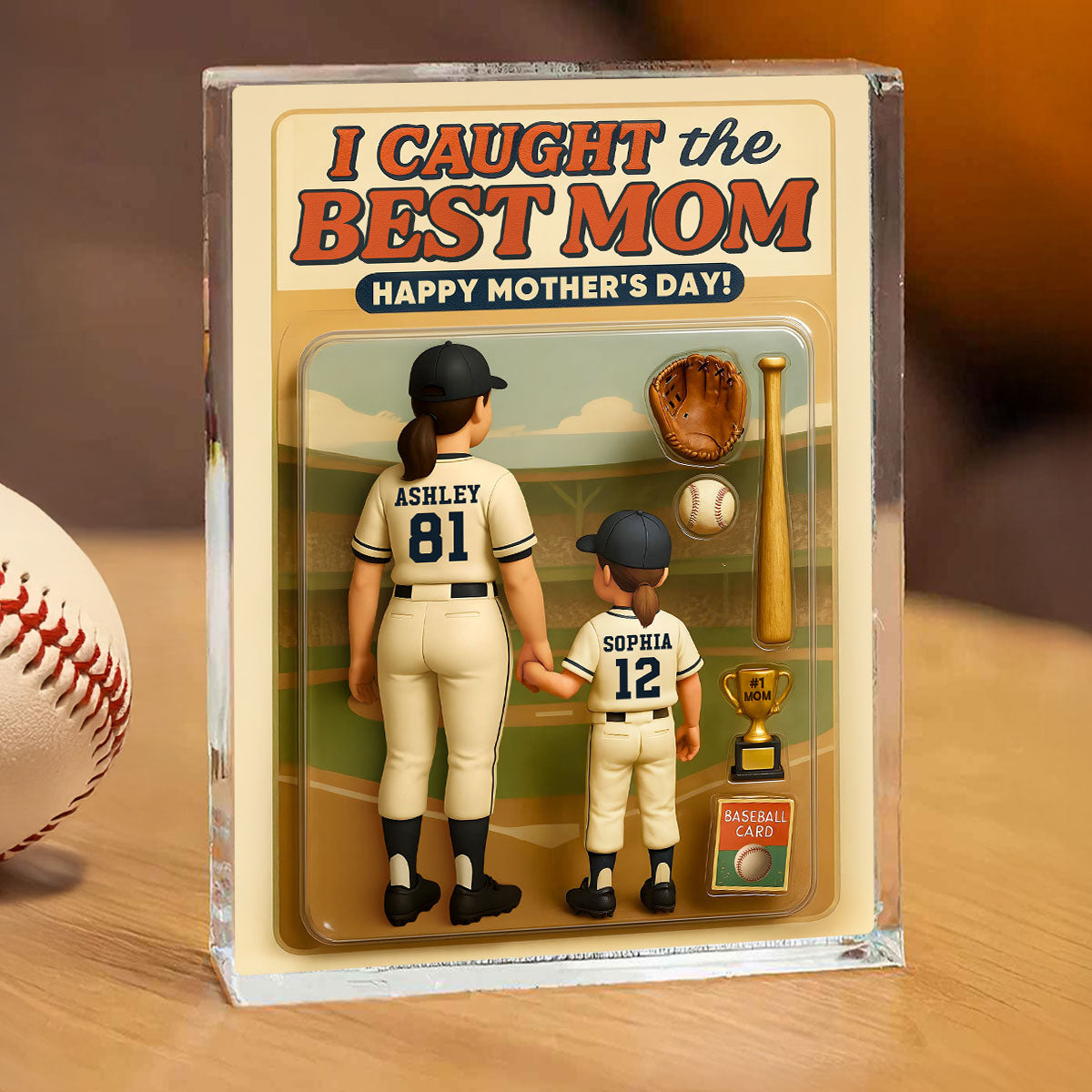 We Caught the Best Mom Baseball Custom Figure - Personalized Acrylic Block Plaque - Gift for Mom, Gift for Grandma, Gift for Wife