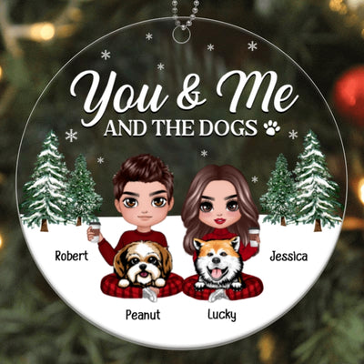 Couple Sitting With Dogs Personalized Christmas Acrylic Ornament