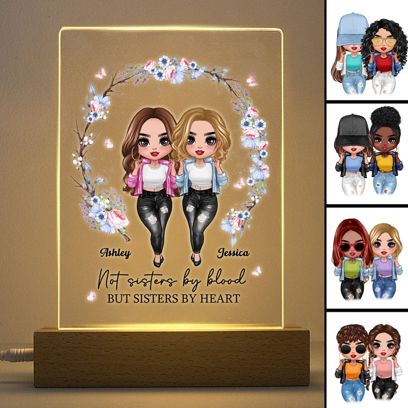 Besties Sisters Floral Wreath Personalized Plaque LED Night Light