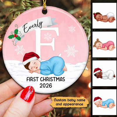 Baby First Christmas Newborn Personalized Christmas Circle Ornament