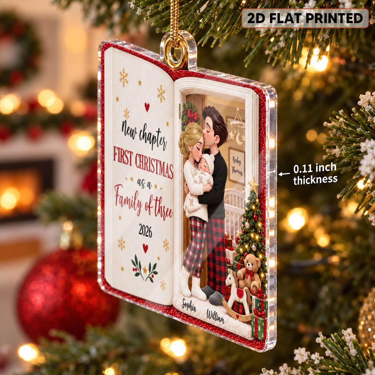 New Chapter First Christmas As Family Of Three 2D Flat - Personalized Acrylic Ornament - Christmas Tree Keepsake For New Parents