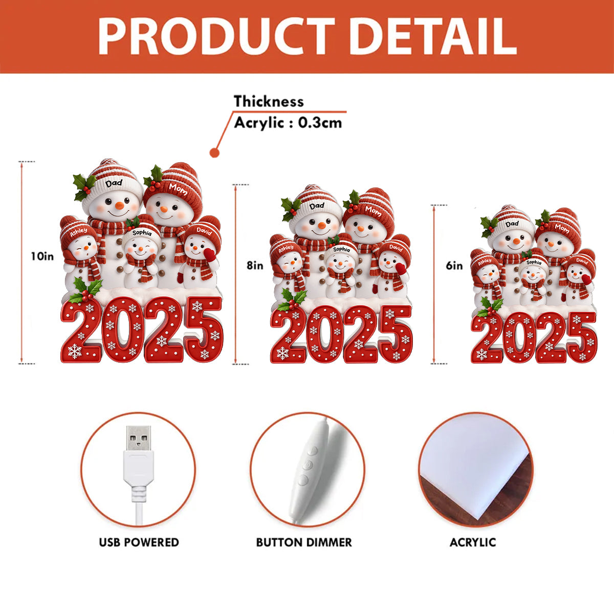 Family Snowman 2025 Togetherness - Personalized Light Box - Cutest Design with 3D Effect - Christmas Gift for Husband, Wife, Christmas Decor