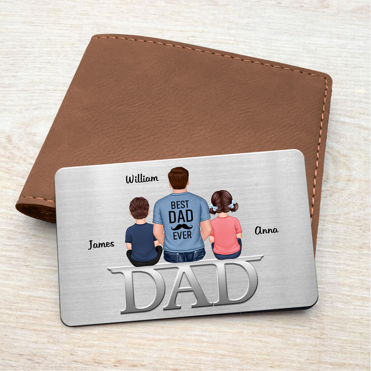 Dad Grandpa And Kids Sitting On Text Personalized Metal Wallet Card