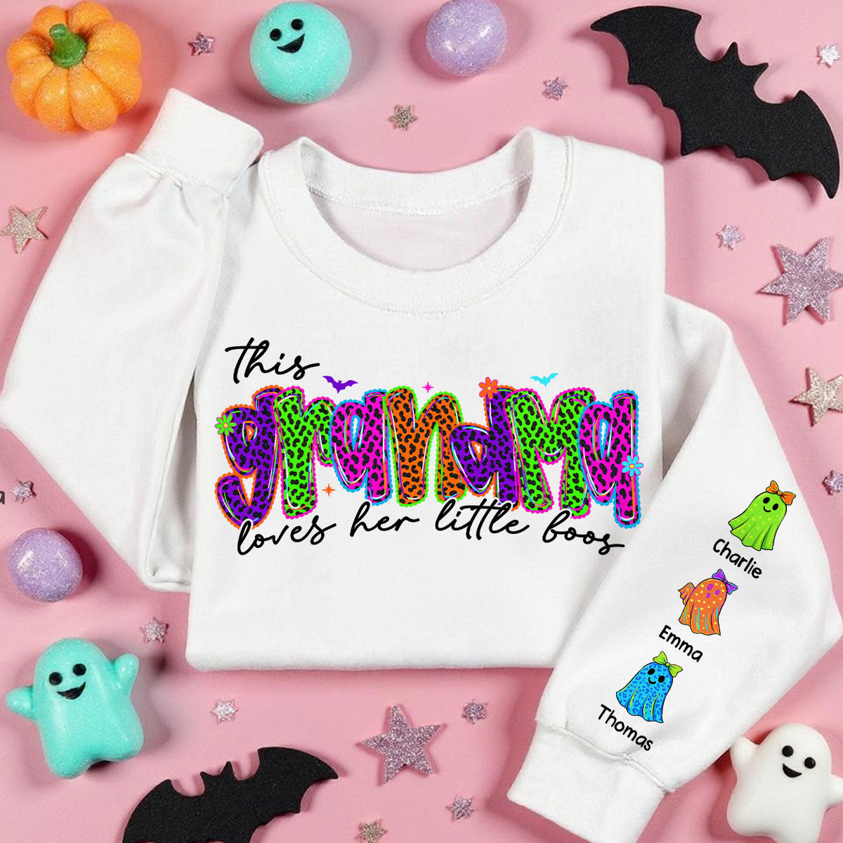 This Mama Loves Her Little Boo Personalized Halloween Sweatshirt, Fall Sweatshirt for Mom Grandma