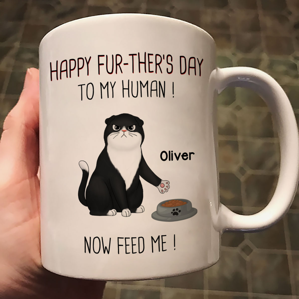 Happy Further‘s Day Cat Dad Feed Us Personalized Mug, Unique Father's Day Gift for Husband, Gift for Dad