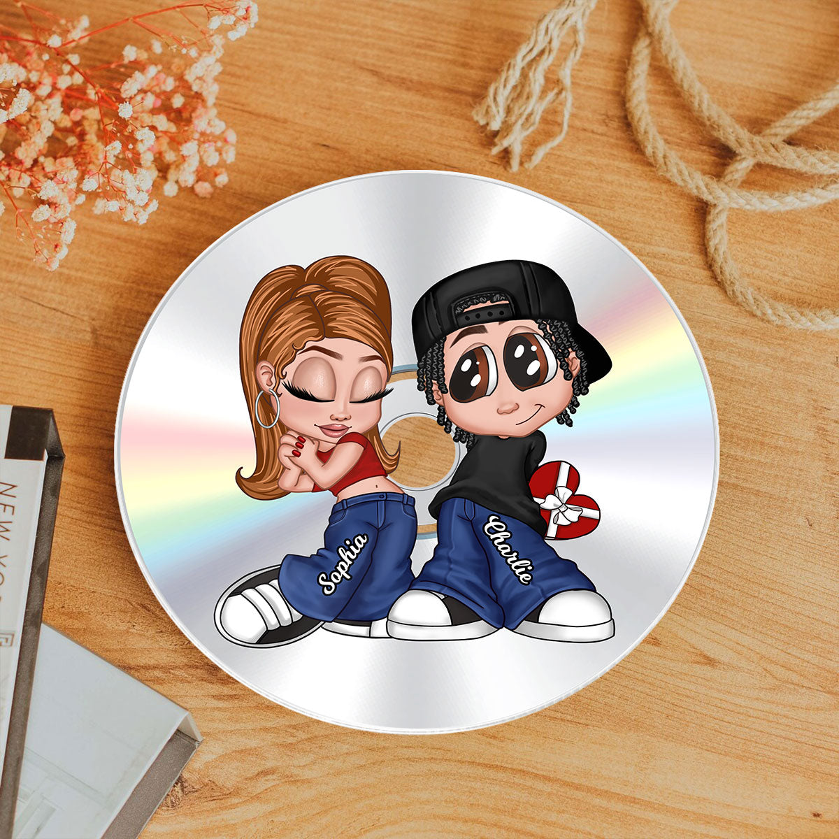 Y2K Couple Retro CD Personalized Acrylic Circle Acrylic Plaque,  Gift, Anniversary Gift for Him, for Her