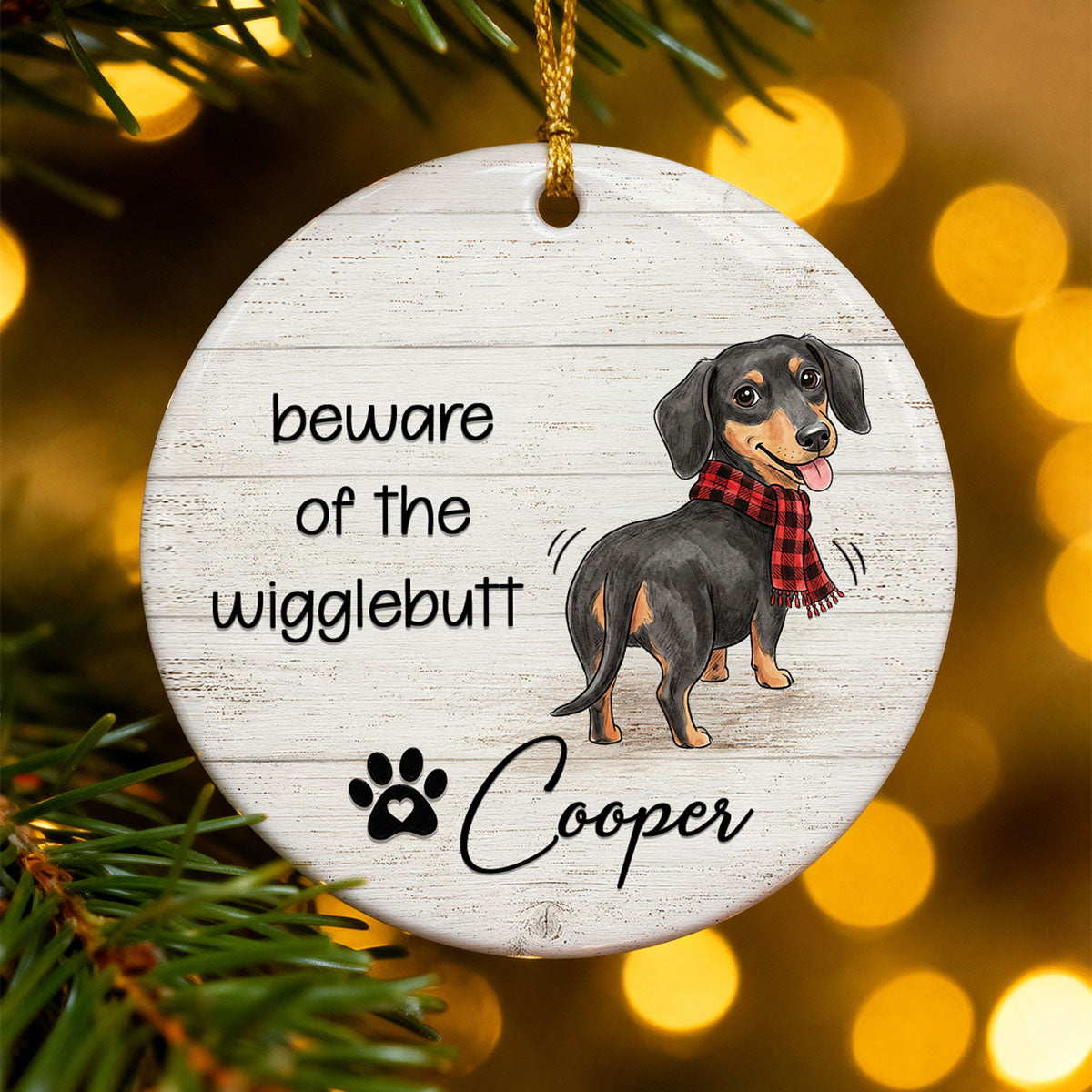 Beware of the Wigglebutt - Personalized Ceramic Ornament - Christmas Gift for Dog Cat Moms