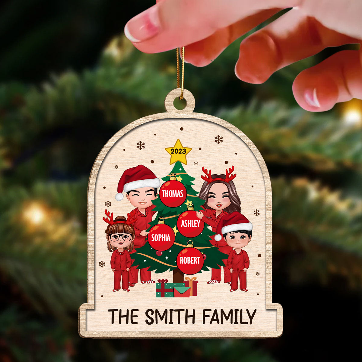Family Tree Christmas Tree Personalized Wooden Ornament