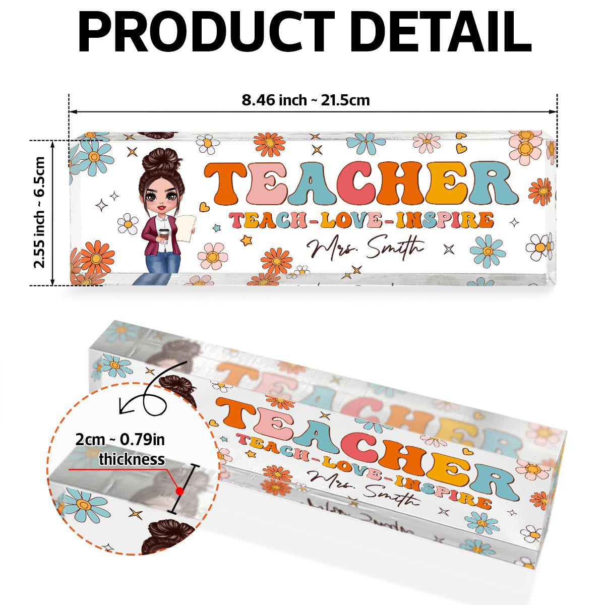 Teacher Groovy Flower Personalized Acrylic Desk Name Plate, Gift For Teacher, Office Decor