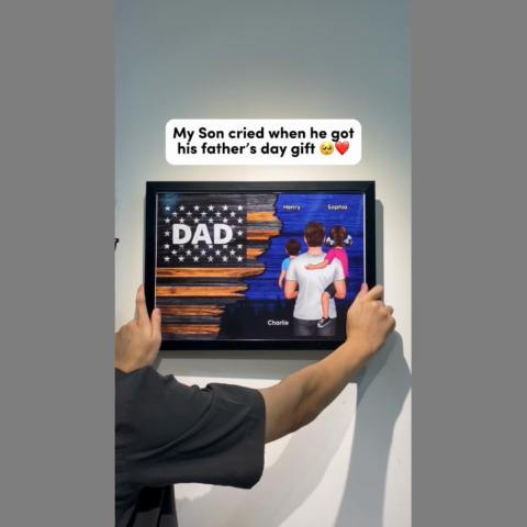 Dad Grandpa Papa Holding Kids Half Nation Flag Personalized Horizontal Poster