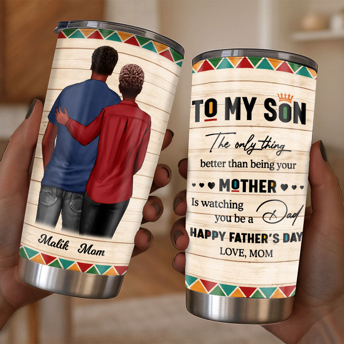To My Son From Mom Dad Happy Father's Day Black Pride Personalized Tumbler