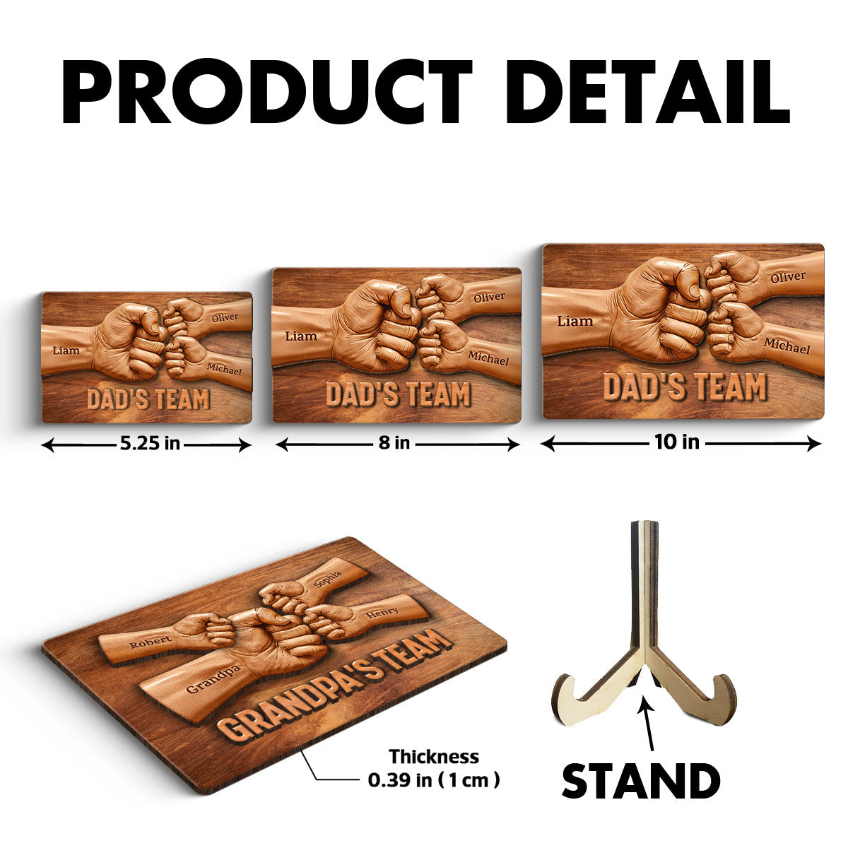 Daddy Team Fist Bump 3D Effect Wooden Sculpture Personalized 2-Layerd Wooden Plaque, Father's Day Gift