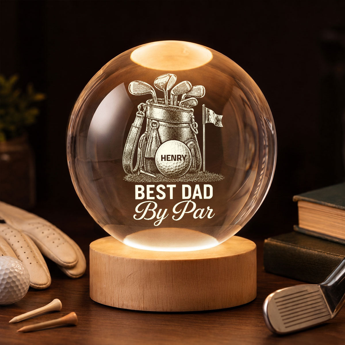 Best Dad By Par Golf Dad - Personalized Crystal Ball LED Night Light - Father's Day Gift For Dad, Golf Lover