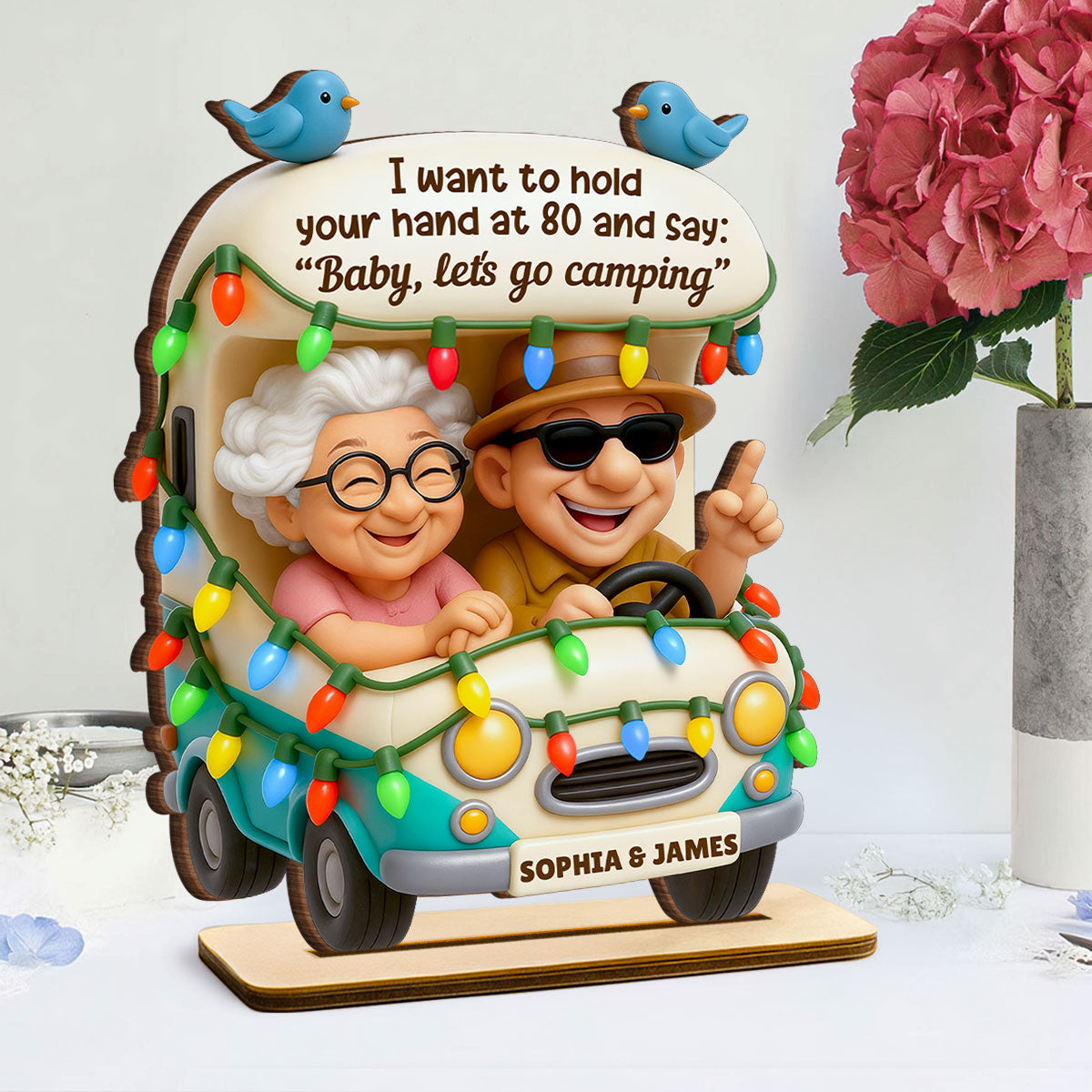 Baby Let's Go Camping Old Couple - Personalized Wooden Plaque - Gift For Him, Gift For Her, Gift For Couple