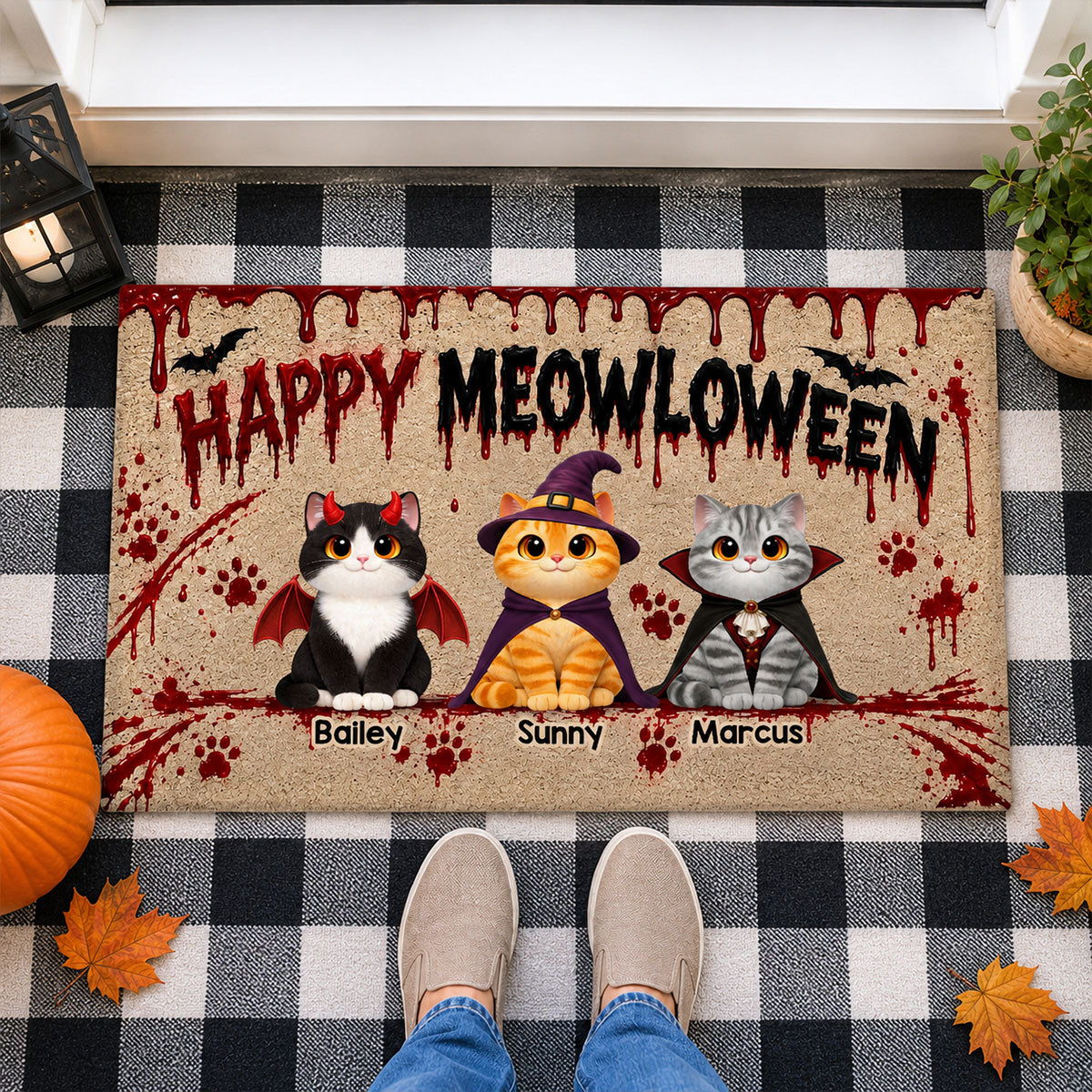 Halloween Horror Theme Beware Of Little Meownsters Cats - Personalized Doormat - Halloween Decor For Cat Lovers