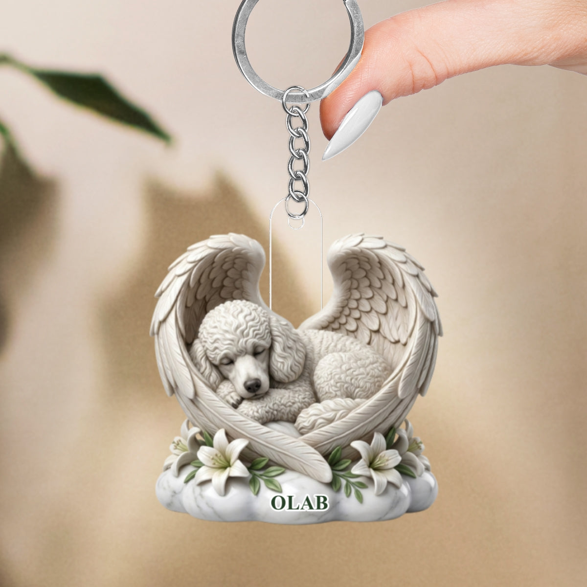 Custom Dog Cat Angel Wings Statue - Personalized Acrylic Keychain - Heartfelt Pet Memorial Gift
