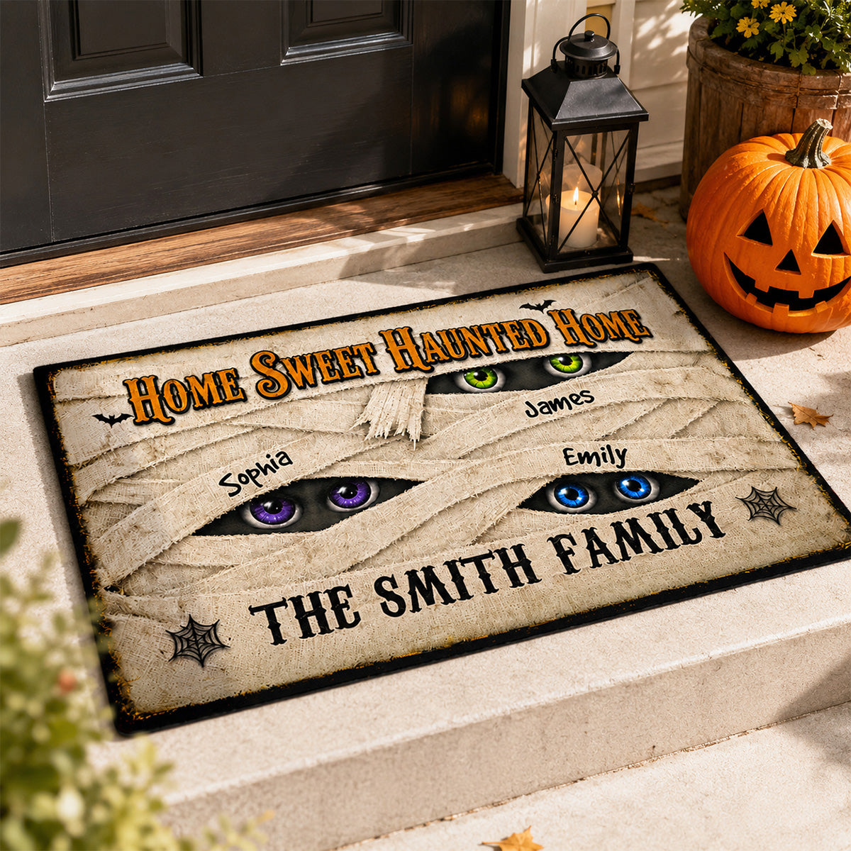 Mummy Family Peeking Eyes 2D Flat - Personalized Doormat - Funny Halloween Family Decoration