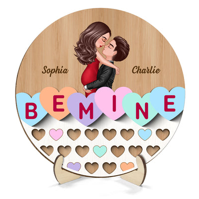 Be Mine Conversation Heart Couple Kissing Personalized 2-layer Wooden Plaque, Gift For Him, For Her